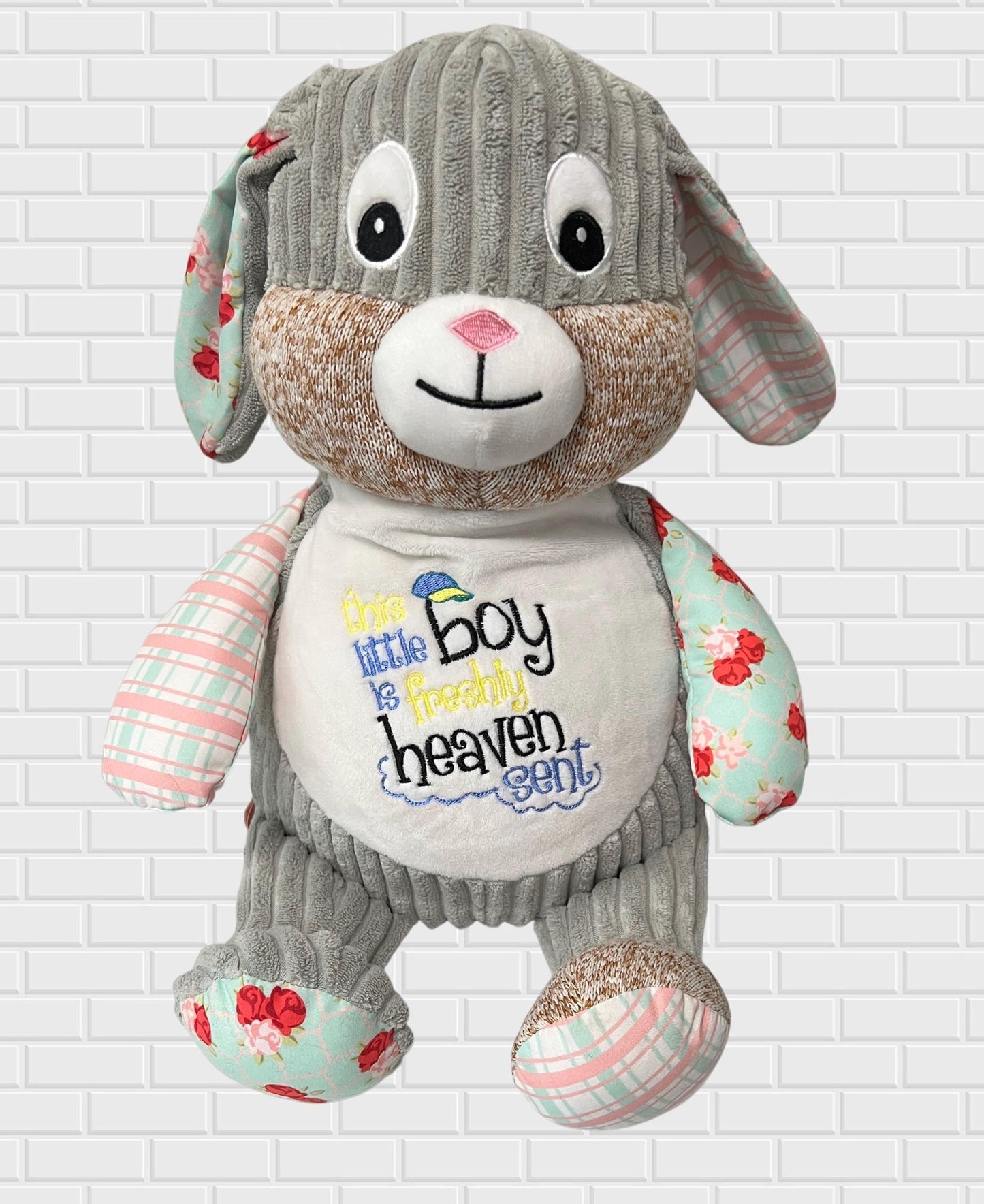 Premium Stuffed Toy Personalized Baby Gift Custom Name Design Plush Animal Construction Machine Washable Material Thirteen Inch Size Special Keepsake Toy Perfect Baby Shower Present Removable Stuffing Feature Birth Announcement Gift
