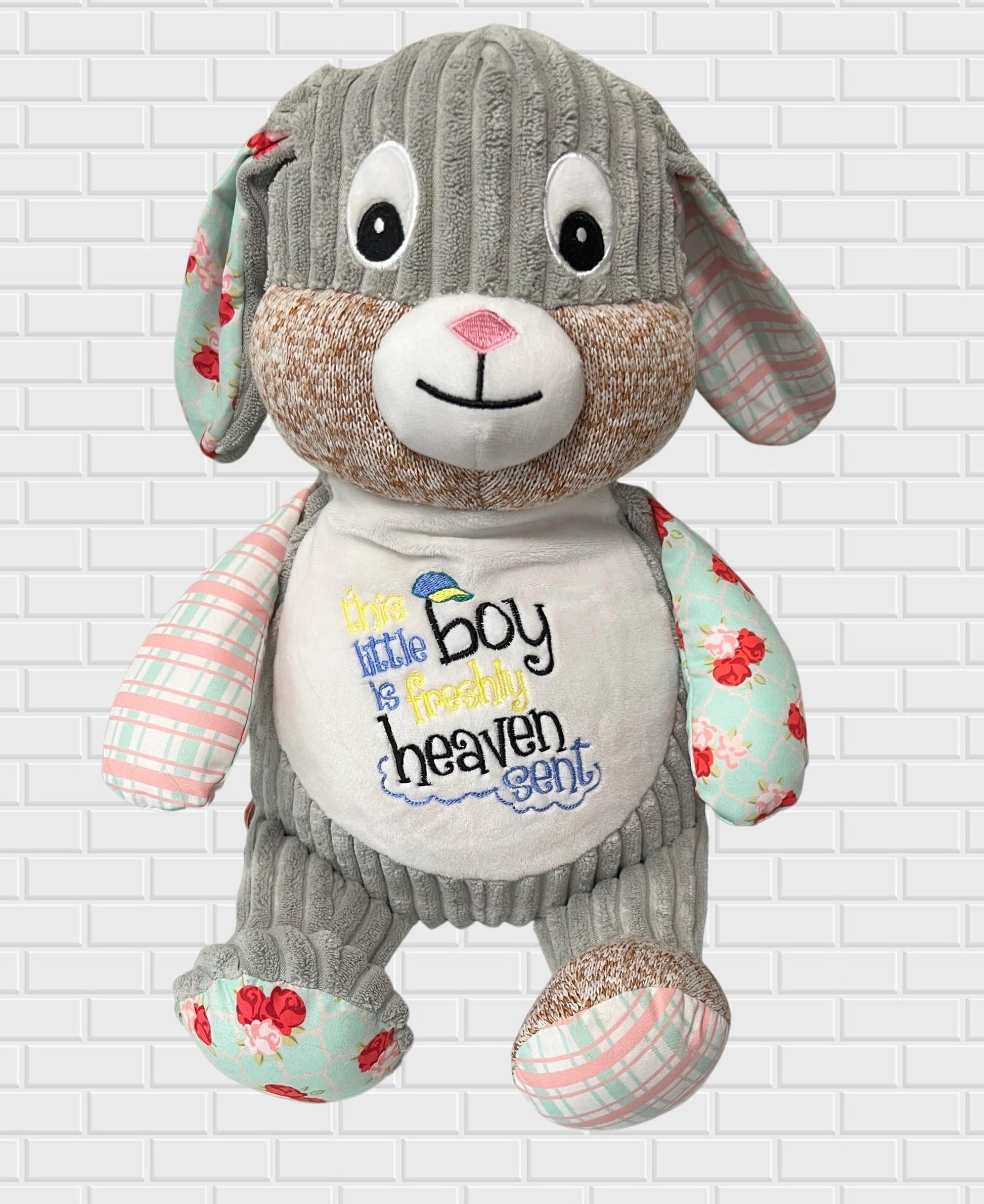 Premium Stuffed Toy Personalized Baby Gift Custom Name Design Plush Animal Construction Machine Washable Material Thirteen Inch Size Special Keepsake Toy Perfect Baby Shower Present Removable Stuffing Feature Birth Announcement Gift